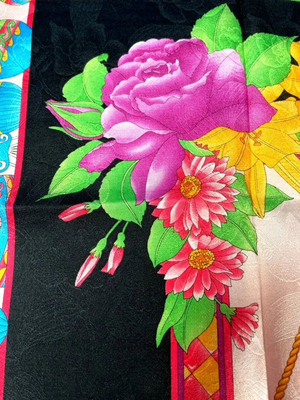 Leonard Vintage Silk Scarf – Floral Hot Air Balloon Motif